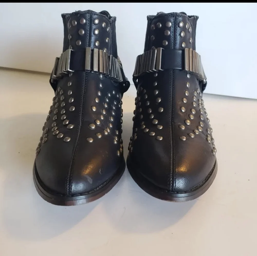 Tennis Black Silver Buckle Stud Boots Shoes Size EU38 US 7.5